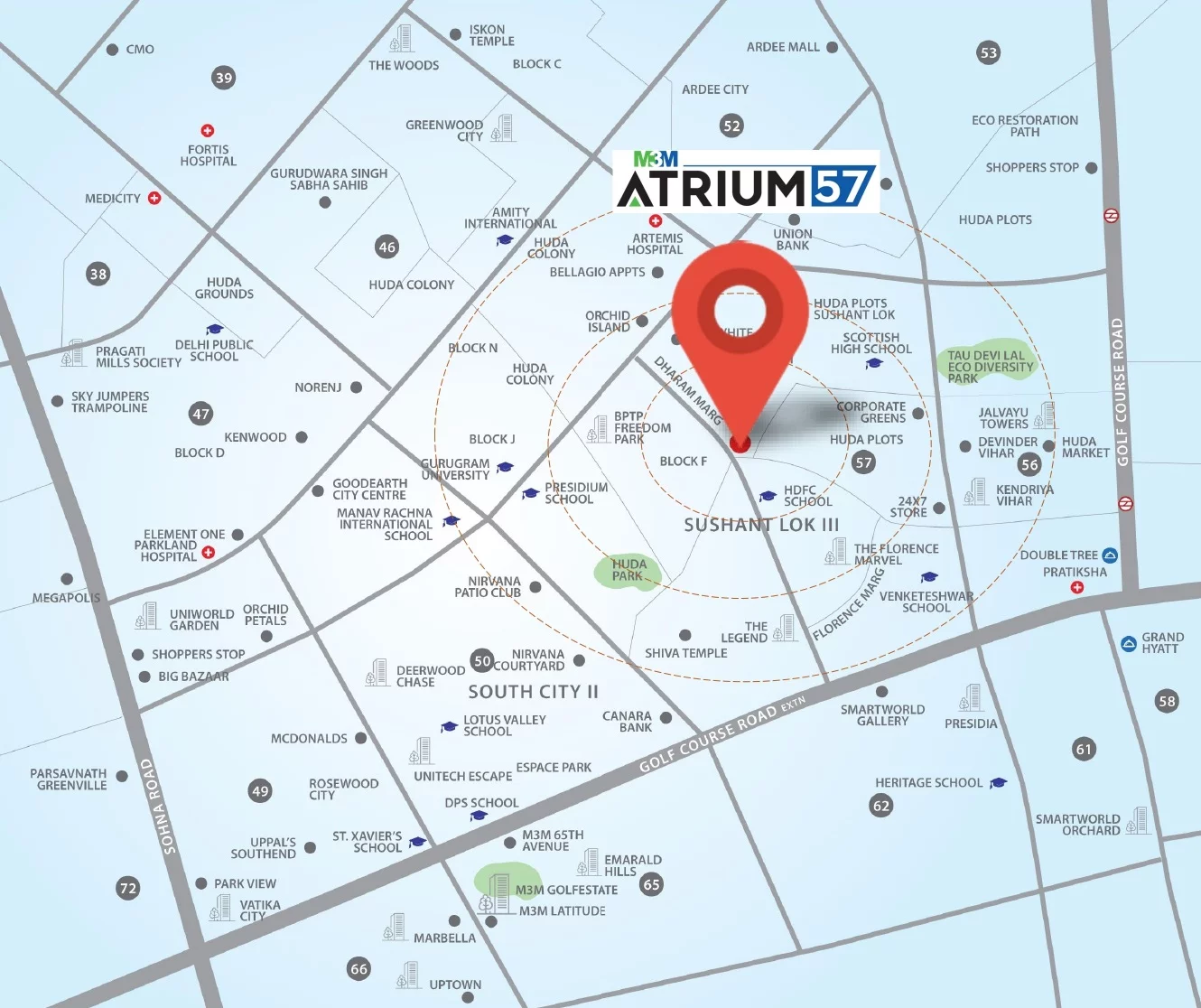 M3M Atrium 57 Location Map: